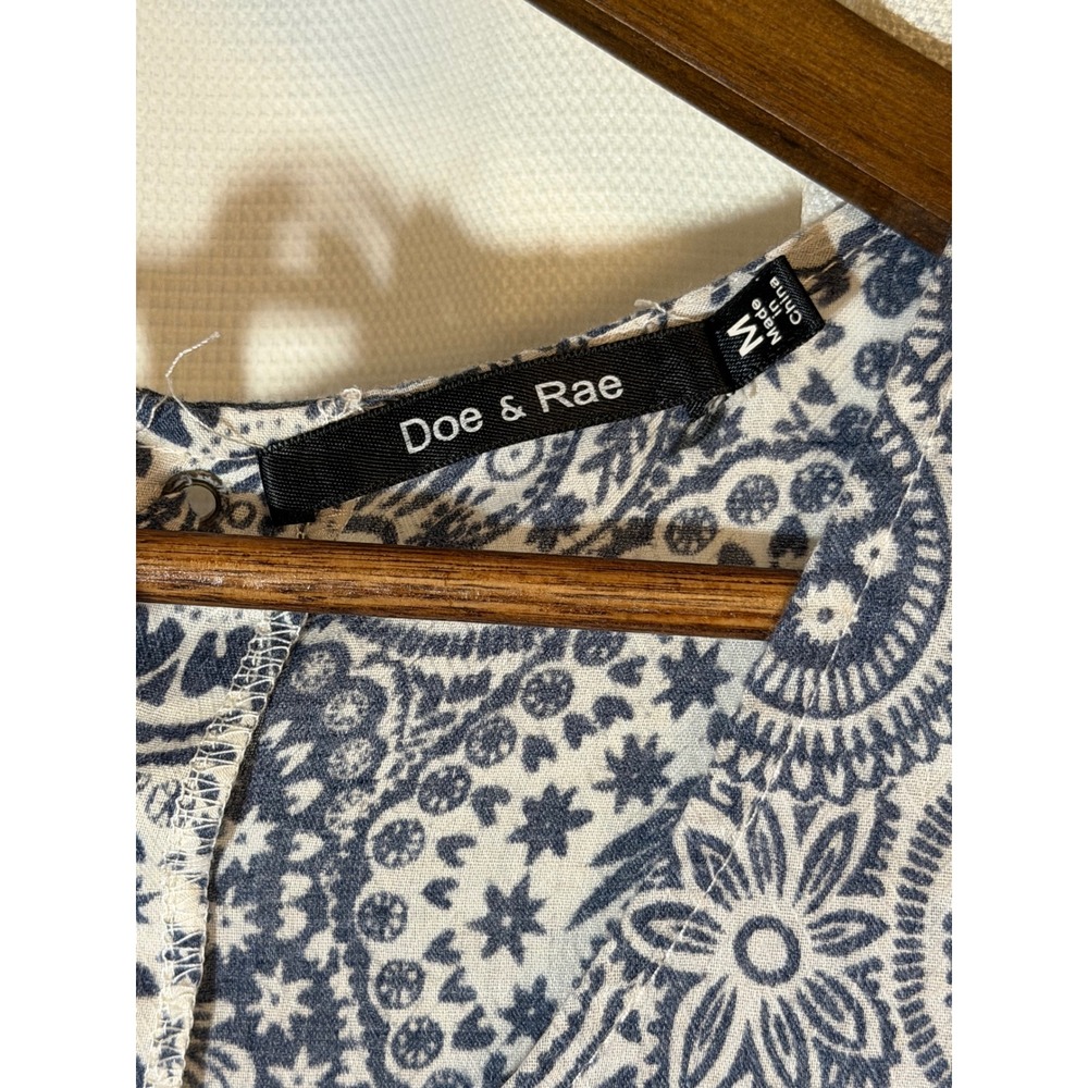 Doe & Rae Blue White Paisley Lace Trim Mini Dress Lace Up Back S# 3012D Womens M - Picture 3 of 8